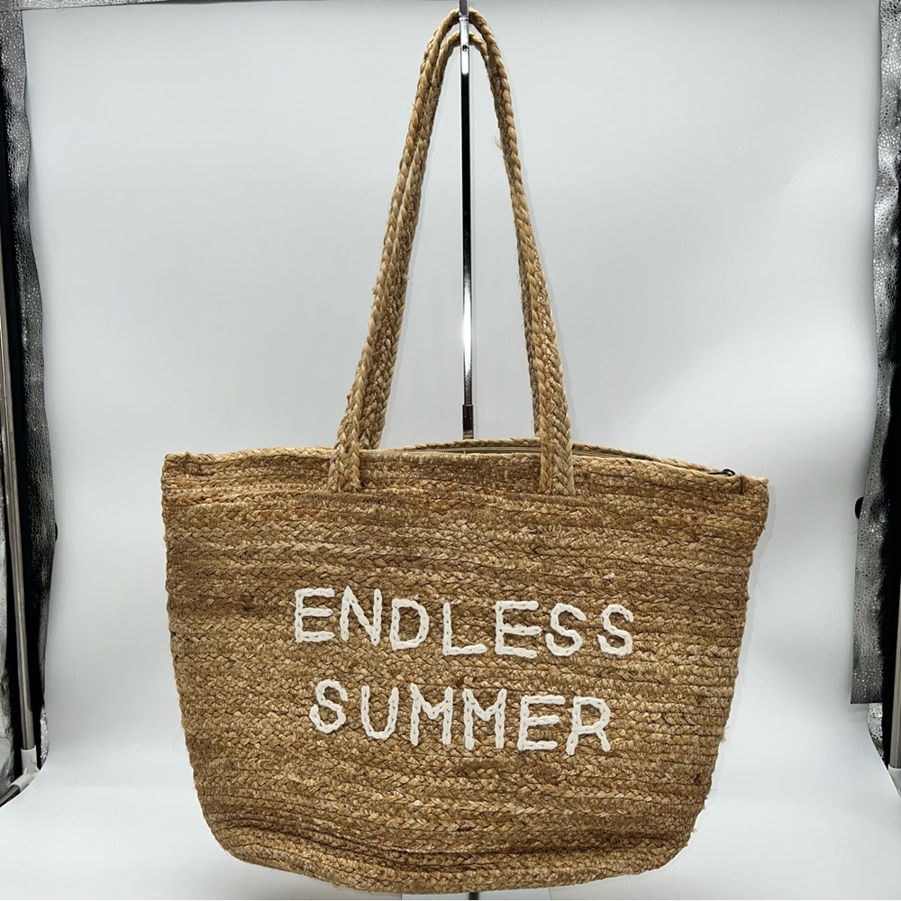 Endless Summer Tan Woven Large Tote Bag w/Insulated Lining for Picnics.